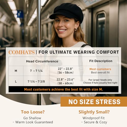 Comhats Women's Wool Winter Warm Newsboy Hats, Fashion Pageboy Beret Cap - color: 67145_black(satin Lined) a, size: Large
