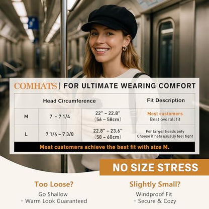 Comhats Women's Wool Winter Warm Newsboy Hats, Fashion Pageboy Beret Cap - color: 67145_black(satin Lined) a, size: Large