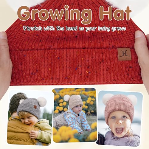 FZ FANTASTIC ZONE Toddler Kids Winter Hat Beanie Pompom Warm Fleece Baby Hats 0-6 12 Months 1 2 3 4 Year Old Girls Boys Gifts - color: Red