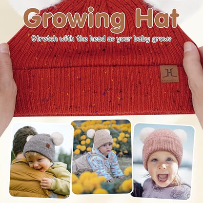 FZ FANTASTIC ZONE Toddler Kids Winter Hat Beanie Pompom Warm Fleece Baby Hats 0-6 12 Months 1 2 3 4 Year Old Girls Boys Gifts - color: Red