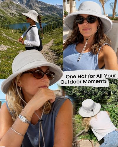 FURTALK Sun Hats for Women Wide Brim Ponytail UV Packable Hiking Travel - color: Grey
