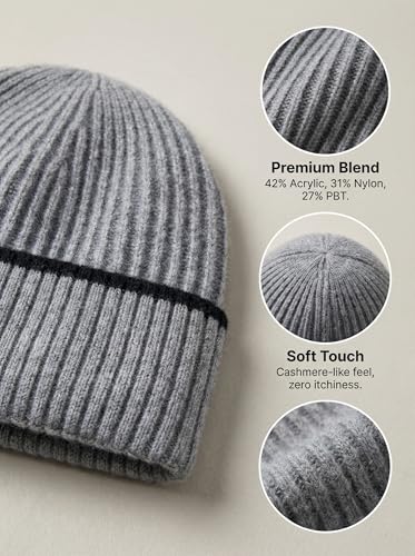 Beanie for Men Women Unisex Winter Hat Cuffed Thick Chunky Knitted Beanies Skull Cap - color: Gray With Black Cuff