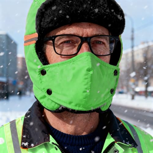 Winter Thermal Plush Trapper Hat with Face Mask Windproof Warm Reflective Russian Ushanka Hat Hunting Ski Cap for Men Women - color: Green
