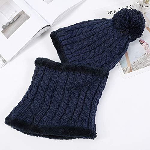 HUAMULAN Women Winter Knit Beanie Hats One Piece Fleece Lined Balaclavas - color: Navy