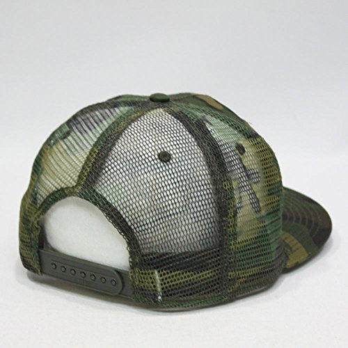 Plain Cotton Twill Flat Brim Mesh Adjustable Snapback Trucker Baseball Cap - color: Camo/Camo/Camo