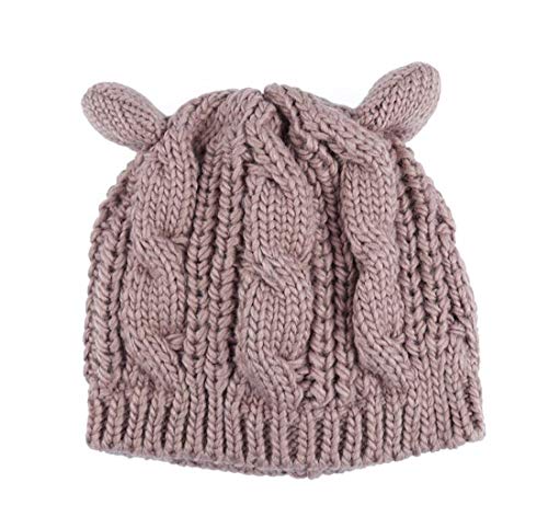Women Winter Wool Baggy Beret Beanie Cute Devil Cat Ear Crochet Braided Knit Hat Ski Cap - color: Khaki