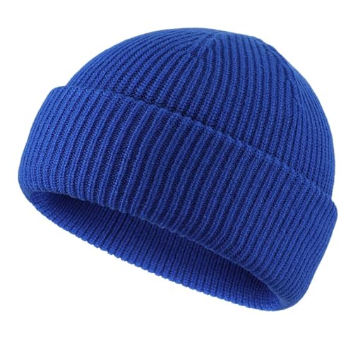 Connectyle Short Fisherman Beanie for Men Women Warm Winter Hats Knit Cuffed Beanies Skull Cap Acrylic Watch Hat - color: Royal Blue