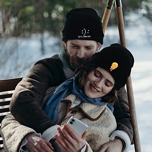 Cool Graphic Beanie for Men and Women - Black - color: Smile3