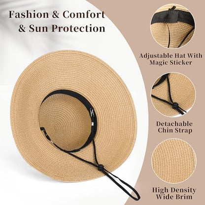 Tavaleu Beach Hat Foldable Wide Brim UV Protection for Women Summer Sun Hat - color: Khaki-5