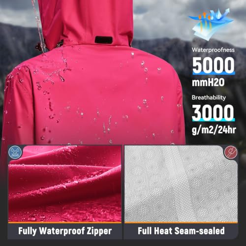 baleaf Women's Long Rain Coat Lightweight Packable Jacket with Hood - color: Rose Red, size: Large