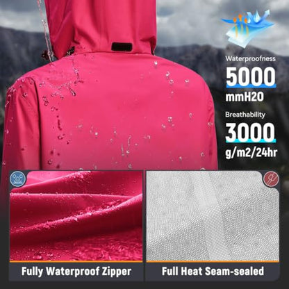 baleaf Women's Long Rain Coat Lightweight Packable Jacket with Hood - color: Rose Red, size: Large
