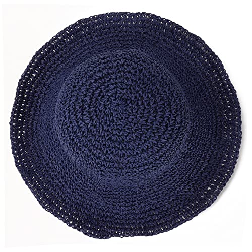 Womens Sun Hats Wide Brim Summer Beach Hat for Women Foldable Travel Straw Hat UPF50+ - color: A-navy
