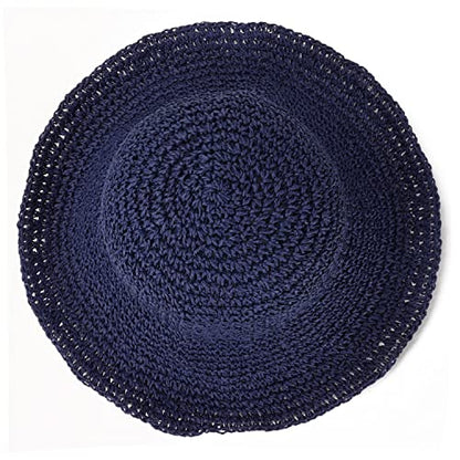 Womens Sun Hats Wide Brim Summer Beach Hat for Women Foldable Travel Straw Hat UPF50+ - color: A-navy