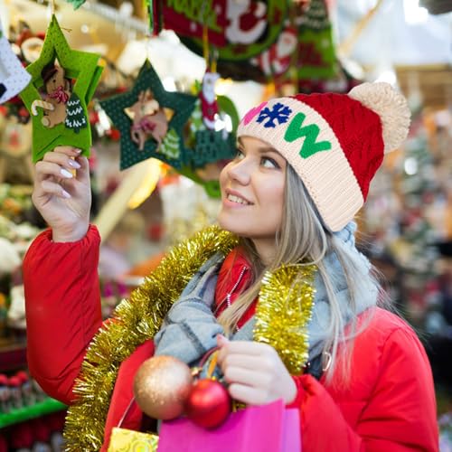 Christmas Merry Beanie for Women Winter Crochet Hat Chunky Cable Knit Pompom Santa Hat - color: Red-merry