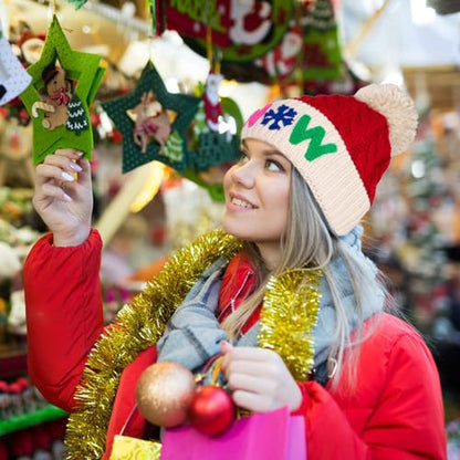 Christmas Merry Beanie for Women Winter Crochet Hat Chunky Cable Knit Pompom Santa Hat - color: Green-merry