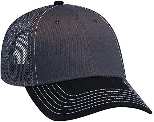 Ashen Fane 6 Panel Low Profile Contrast Vertical Mesh Back Snapback Hat - color: Blk/Ch.gry/Ch.gry