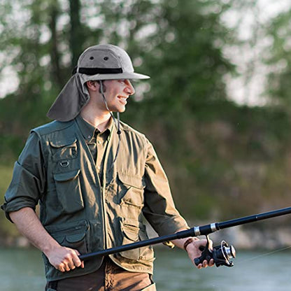 Tirrinia Neck Flap Fishing Safari Cap for Men - color: Grey