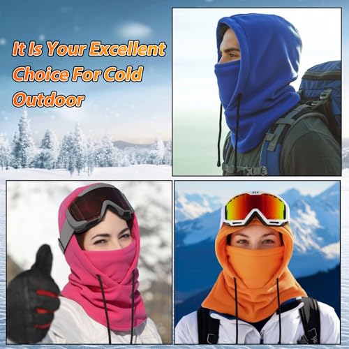 Eurzom 4 Pcs Winter Fleece Balaclava Face Mask - color: Royal Blue, Red, Orange, Rose Red