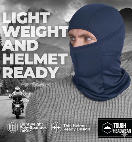 Tough Headwear Balaclava Ski Mask - Breathable Face Mask for Men - Flexible Hinge Full Face Cover - Windproof Motorcycle Gear - color: Blue