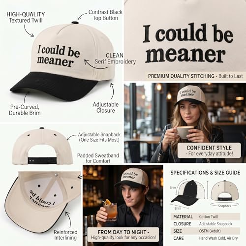 Funny Trucker Hat for Women - I'm Nicer When I'm Tan Embroidered Baseball Cap - Adjustable Summer Sun Hat for Beach - color: I Could Be Meaner Pink
