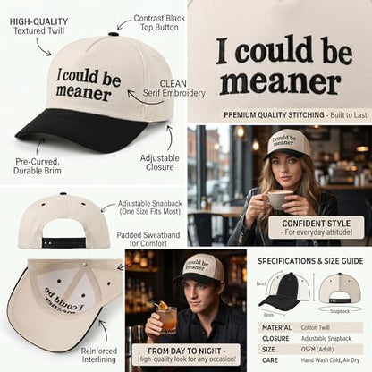 Funny Trucker Hat for Women - I'm Nicer When I'm Tan Embroidered Baseball Cap - Adjustable Summer Sun Hat for Beach - color: I Could Be Meaner Pink