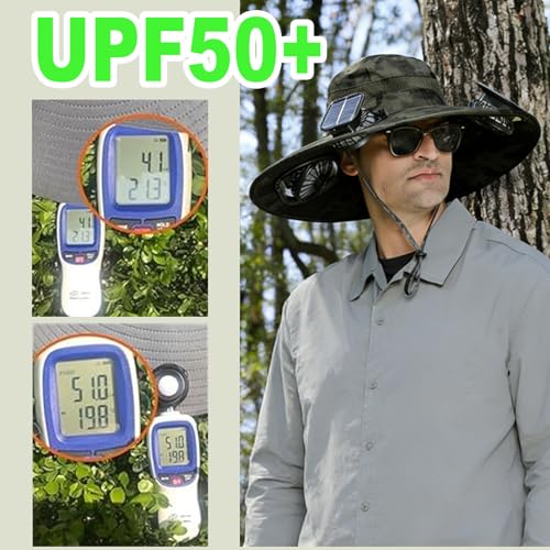 Fishing Hats with Sunglasses, Wide Brim Sun Hat with 2 Solar Fan, USB & Solar Powered Fishing Hats, Solar Fan Hats UPF 50+ - color: Camouflage Green