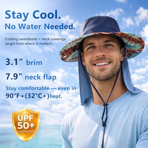 Unisex UVCoolix™ Cooling Sun Hat with Detachable Neck Flap - color: Sea Palm, size: Medium-Large