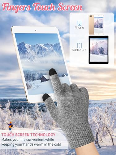 JaGely 6 Pcs Women Winter Beanie Hat Gloves Set Warm Knitted Hats and Touchscreen Gloves Lady Cold Winter Gifts for Christmas - color: Black, Grey and Pink