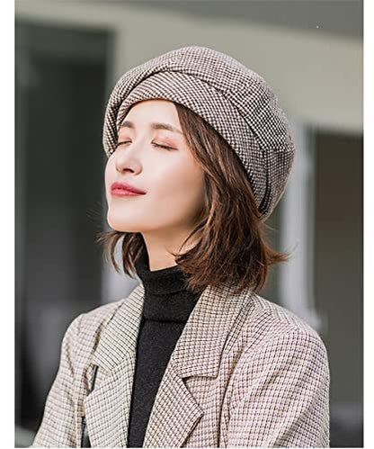 Women Winter Classic Beret Hat Newsboy Cap Painter Hats Houndstooth Beret Hats - color: Py06 Coffee
