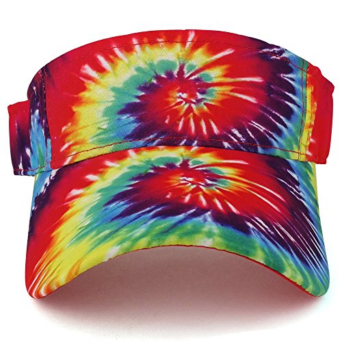 Trendy Apparel Shop Hippy Tie Dye Printed Colorful Cool Summer Visor Cap - color: Rainbow
