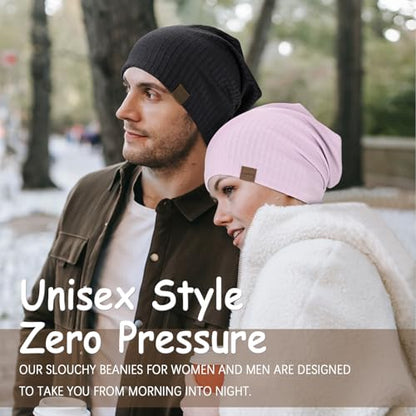 HAMUNI Slouchy Beanie for Men Women Soft Lightweight Chemo Headwear - color: Light Purple