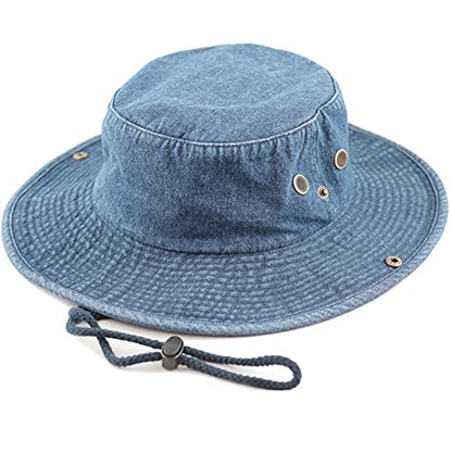 The Hat Depot Cotton Stone-Washed Safari Wide Brim Foldable Double-Sided Sun Boonie Bucket Hat - color: 4. Dk.denim, size: Small-Medium