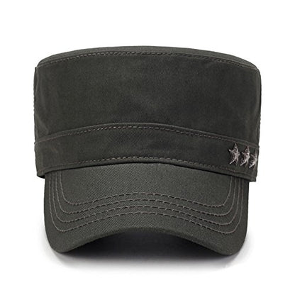 QZUnique Adjustable Flat Top Cap Solid Brim Army Cadet Style Military Hat - color: C- Army Green