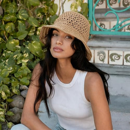 Women's Beach Bucket Hat Fisherman Cap Hollow Mesh Lightweight Breathable Sun Hat for Summer - color: Hollow Khaki