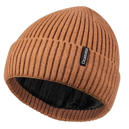 Ocatoma Beanie for Men Women Warm Winter Knit Cuffed Soft Ski Hats Unisex - color: Leather Brown