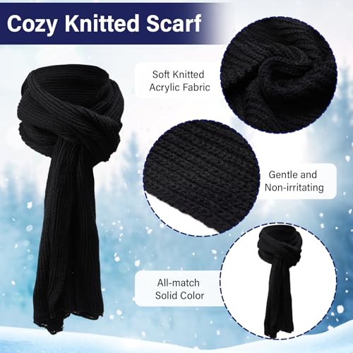 8 Pcs Winter Warm Set for Men Black Knitted Beanie Earflap Cap Touchscreen Half Finger Glove Scarf Socks