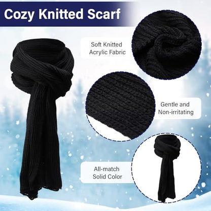 8 Pcs Winter Warm Set for Men Black Knitted Beanie Earflap Cap Touchscreen Half Finger Glove Scarf Socks