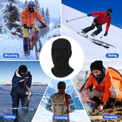 Pukavt 2 Pack 3 Hole Winter Knitted Mask, Ski Mask Balaclava Cap - color: Black/Fluorescent Green