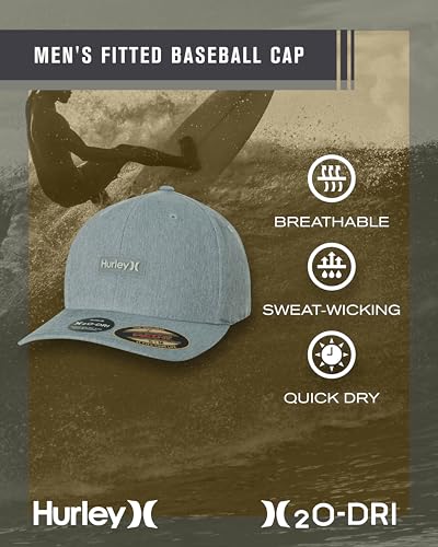 Hurley Mens Baseball Cap - Lightweight H2O-DRI Breathable Moisture Wicking Curved Brim Fitted Hats for Men - color: Grey Heather, size: Small-Medium