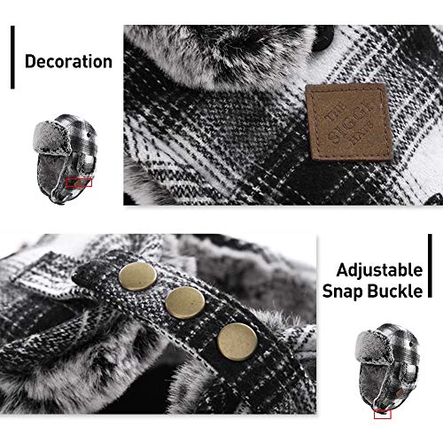Jeff & Aimy Stylish Plaid Winter Wool Trapper Faux Fur Earflap Hunting Hat Ushanka Russian Cold Weather Thick Lined 55-61CM - color: Red, size: Medium