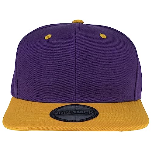 Gelante Snapback Hats for Men - Flat Bill Brim Baseball Cap Hat - Plain Blank Adjustable - color: Purple/Gold