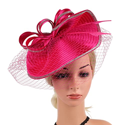 Beaupretty Fascinators Hat Headband - Fascinators Headpiece Fascinators Hat for Women Girls Veil Mesh Headband Tea Party Hat - color: Rosy