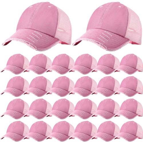 Suhine 24 Pcs Blank Trucker Hat Bulk,Unisex Baseball Cap - color: Pink