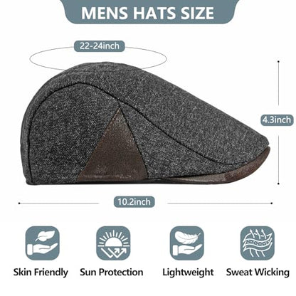 meioro Men's Cotton Newsboy Hat Adjustable Tweed Flat Cap for Men - color: Grey