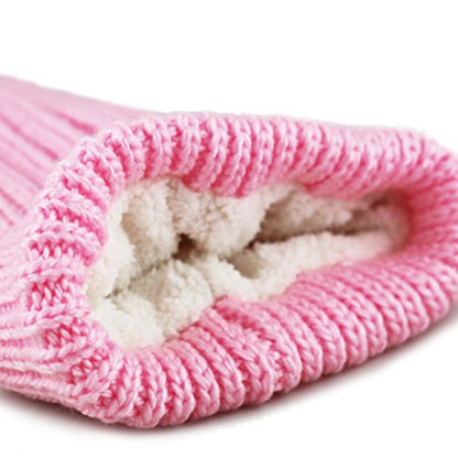 Women and Men Beanie Daily Winter Oversized Thick Stretchy Knitted Pom Pom Beanie Fleece Lined Beanie Hat - color: 2. Straight Light Pink