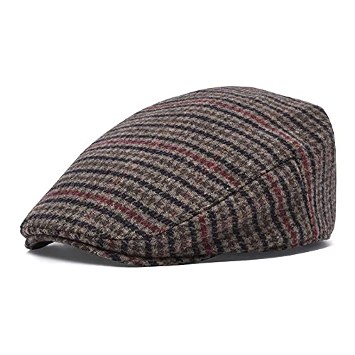 STARANCE Men Wool Blend Newsboy Cap Flat Hat - color: Houndstooth Coffee, size: 7 3/4
