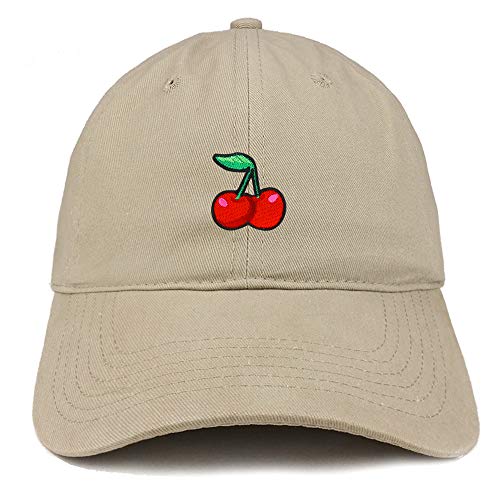 Trendy Apparel Shop Cherry Patch Brushed Cotton Unstructured Dad Hat - color: Khaki