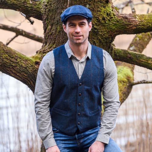 Mucros Weavers Irish Wool Driving Cap, 8 Panel, 100% Wool, Women's Adults Unisex Classic Style, Grey, Large, Formal, Wedding - color: Blue, size: Small