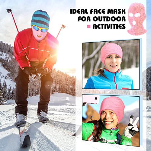 3 Hole Balaclava Ski Mask Cover Winter Knitted - color: Pink