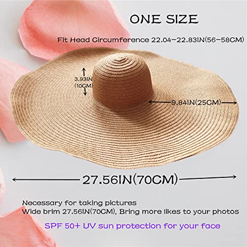 Oversized Beach Hat Women, Extra Wide Brim Foldable Straw Floppy Sun Hat - color: Khaki